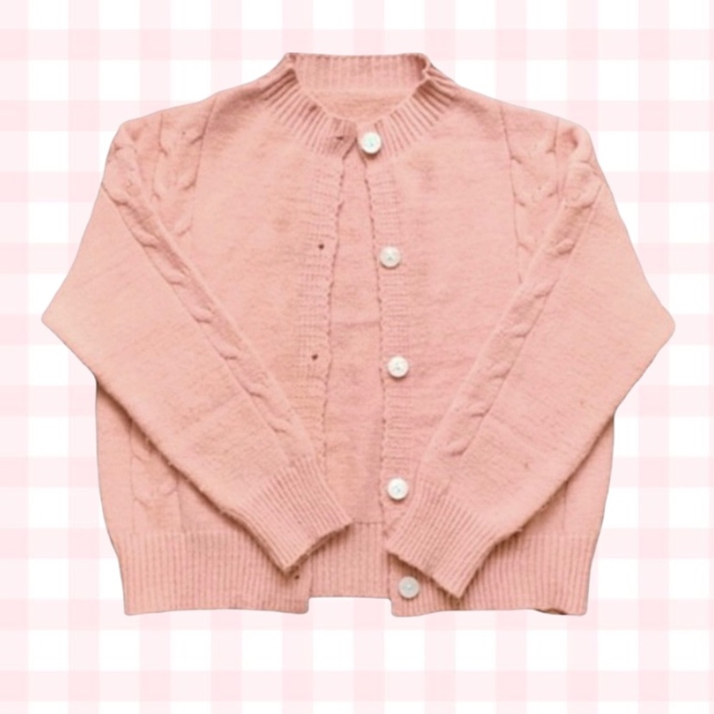 Zaful Pink Cable Knit Button Up Cardigan